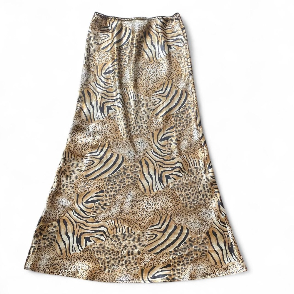Leopard print/ multi animal print maxi skirt w/ tiny elastic and lace waistband